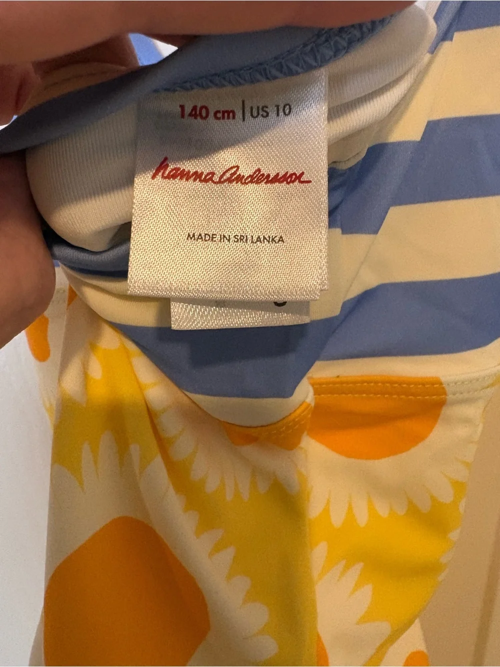 Hanna Andersson Blue & Yellow Striped Top Daisy One-Piece Swimsuit